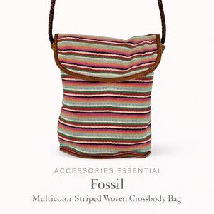 Fossil Multicolor Striped Woven Crossbody Bag Boho Festival Purse
